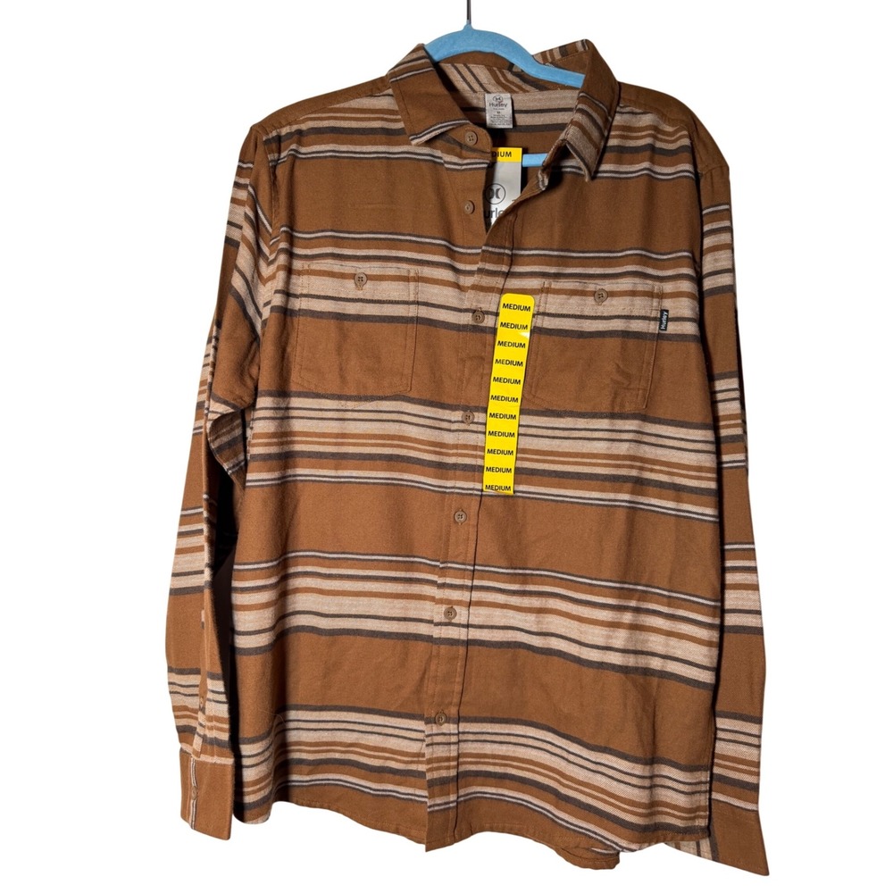 Hurley Mens Bronzed Striped Ultra Soft Brushed Flannel Shirt HMF23-08213 S-M NWT